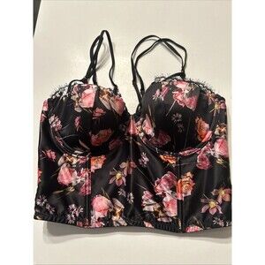 Victoria's Secret Very Sexy  Lightly padded Floral Satin Corset Bra Top Size 32d